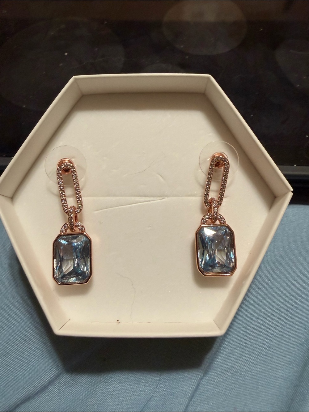 March 26: Rose Gold Drop Earrings with Aquamarine